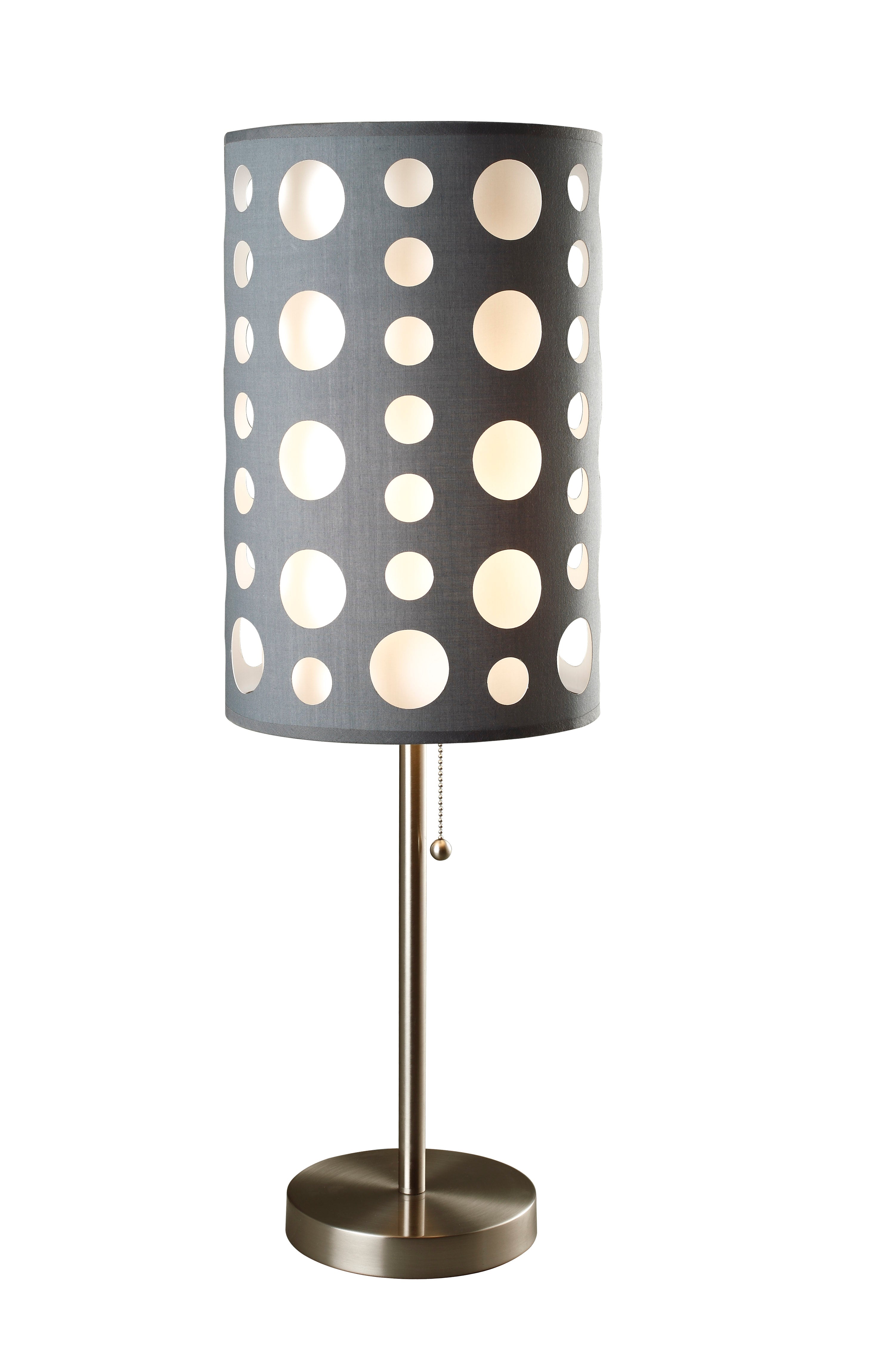 Jandcase 30in Grey White Retro Table Lamp 2-Layer Fabric Shade Chrome Metal Base Pull-Chain Switch Modern Decorative Bedside Desk Lamp UL Listed