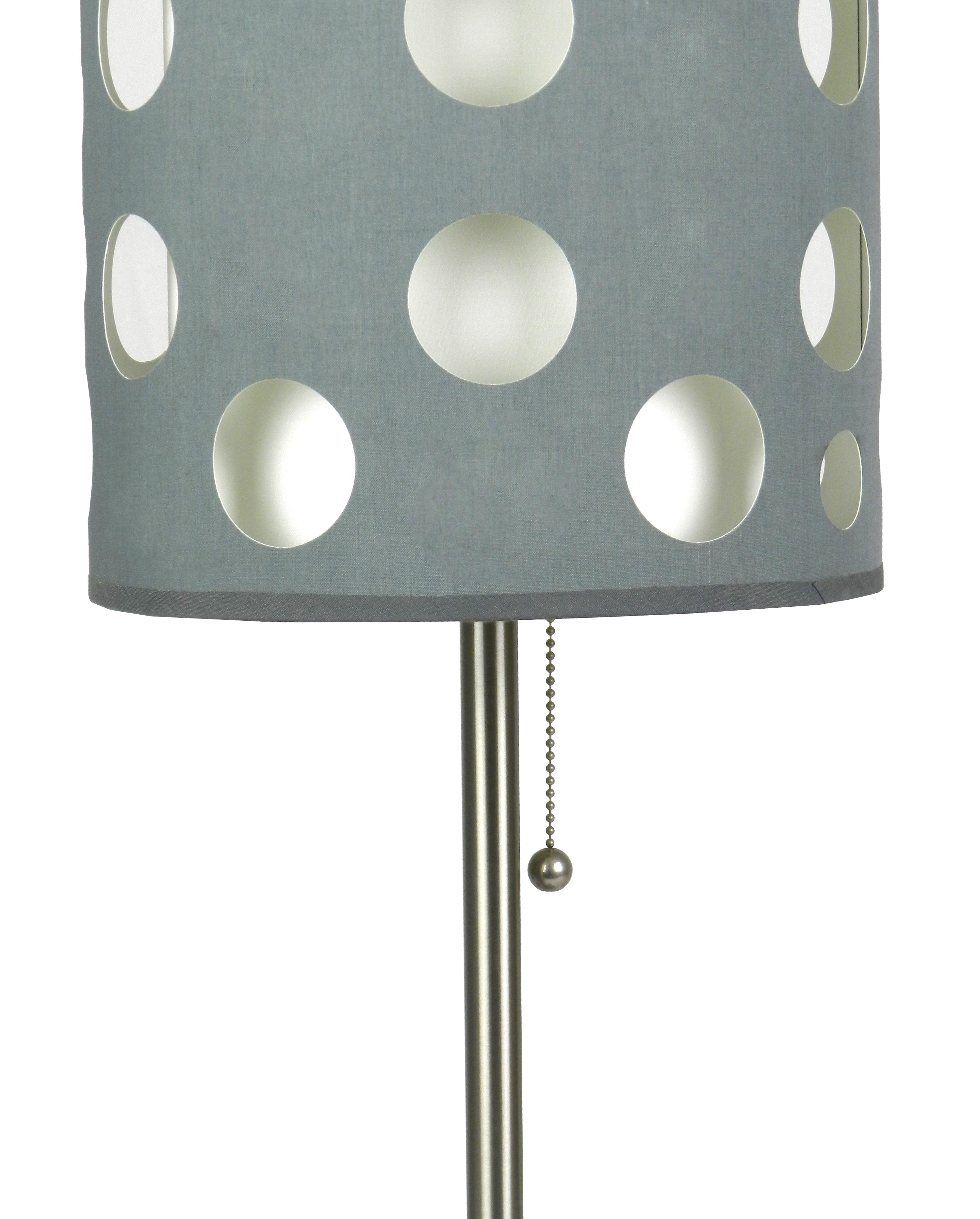 Jandcase 30in Grey White Retro Table Lamp 2-Layer Fabric Shade Chrome Metal Base Pull-Chain Switch Modern Decorative Bedside Desk Lamp UL Listed