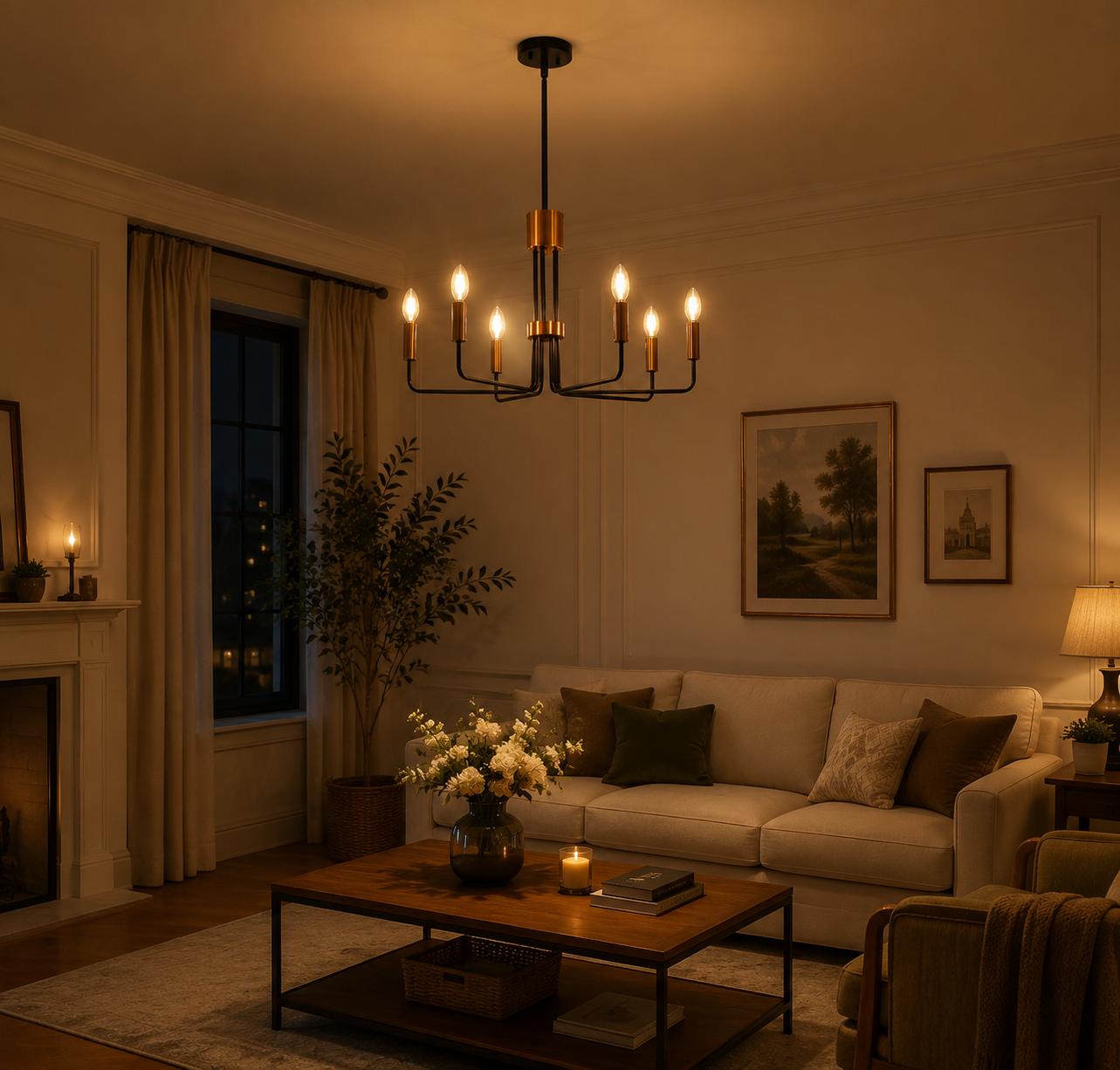 Jandcase 6-Light Black Gold Branch Chandelier ETL Certified Modern Ceiling Pendant Light E12