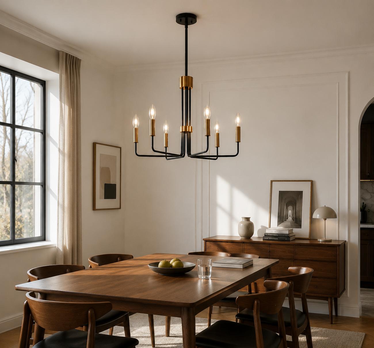 Jandcase 6-Light Black Gold Branch Chandelier ETL Certified Modern Ceiling Pendant Light E12