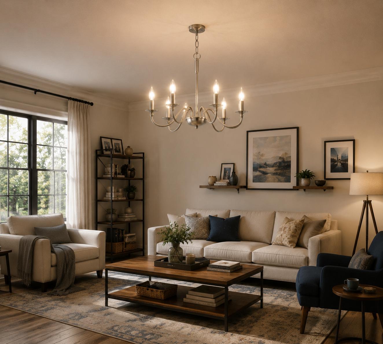 Jandcase 6-Light Nickel Branch Chandelier Modern Ceiling Pendant Light Fixture E12