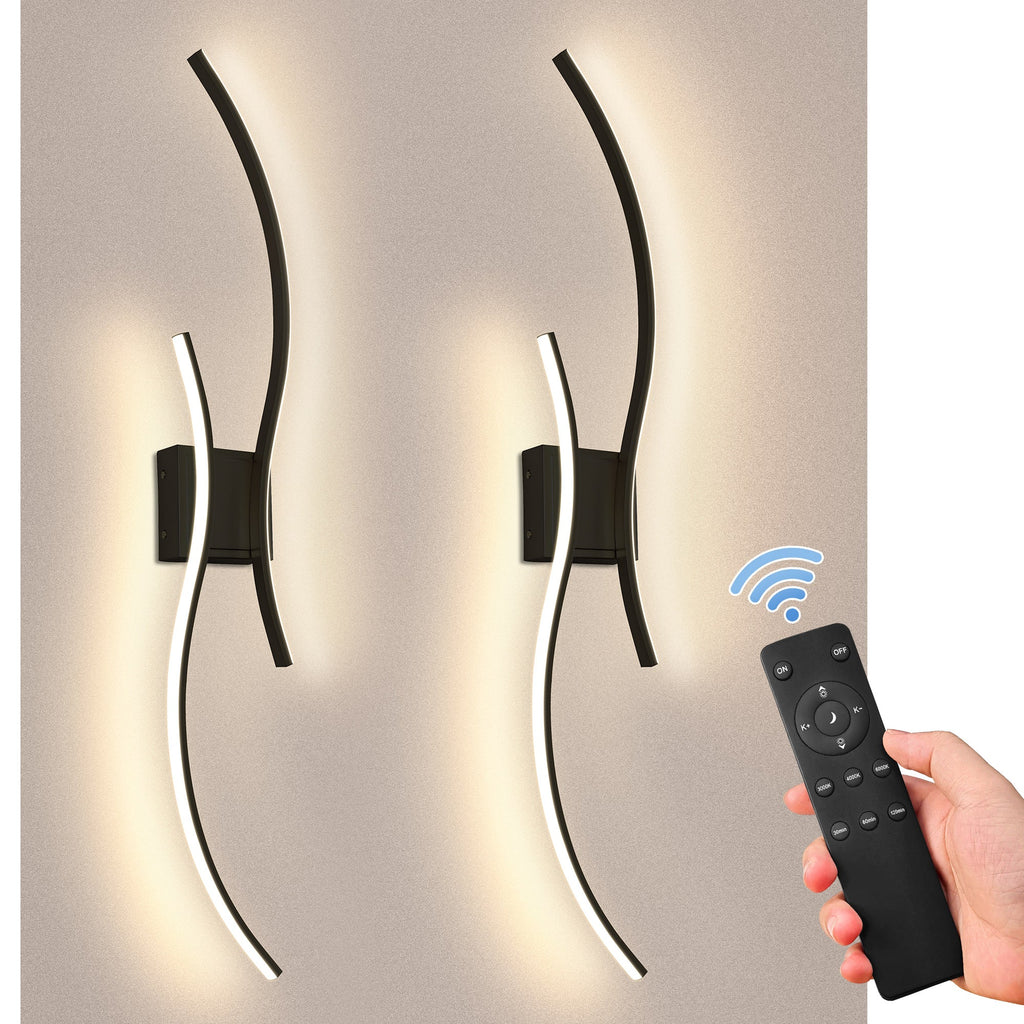 Jandcase 2-Pack LED Wave Wall Light, 39.37in Matte Black Finish, Built-in Dimmable & Color Changing, Touch & Remote Control, Memory & Timer