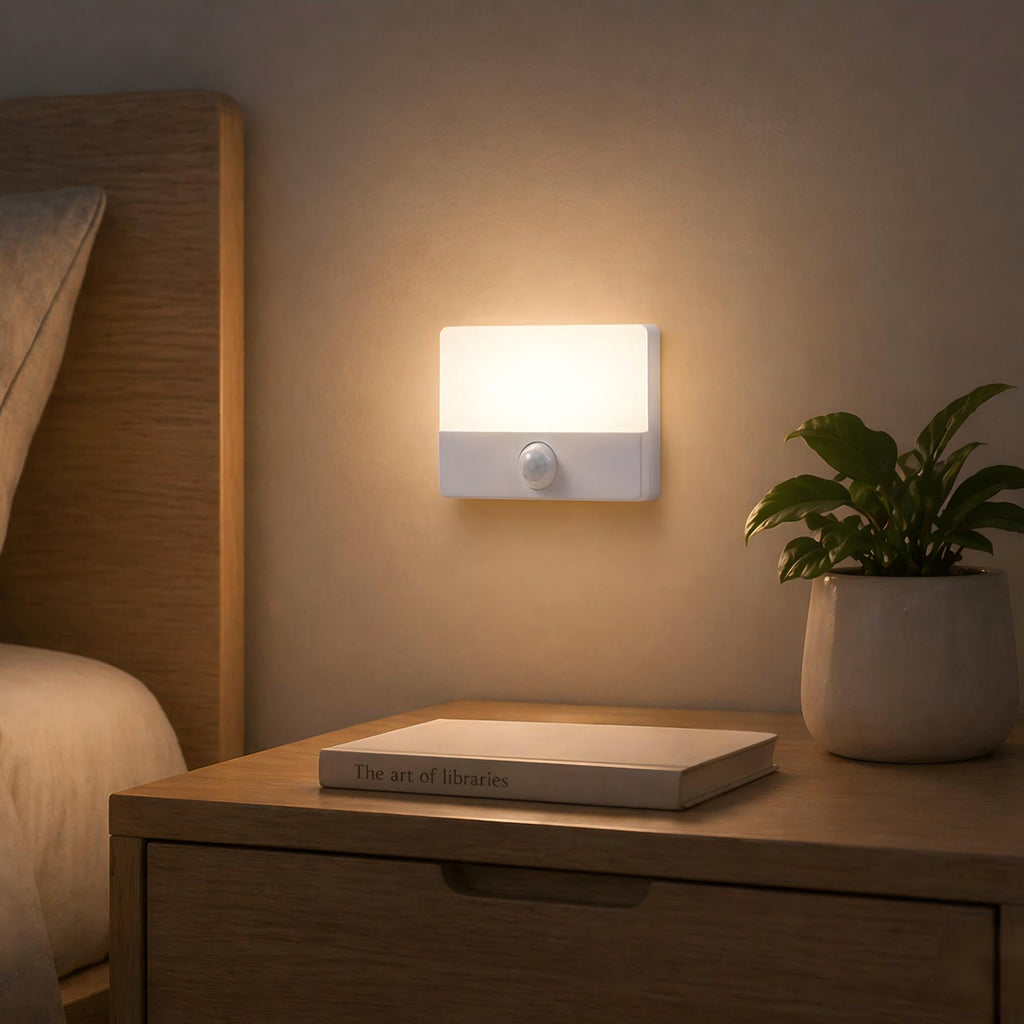 Jandcase 2-Pack Plug-in Motion Sensor Night Light 3000K Warm White Square LED Night Lamp US Plug for Hallway Bedroom Bathroom