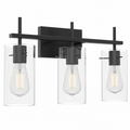20 in. Black Metal 3-Light Bathroom Vanity Light with Cylindrical Clear Glass Shades for Bathroom, Vanity, or Mirror