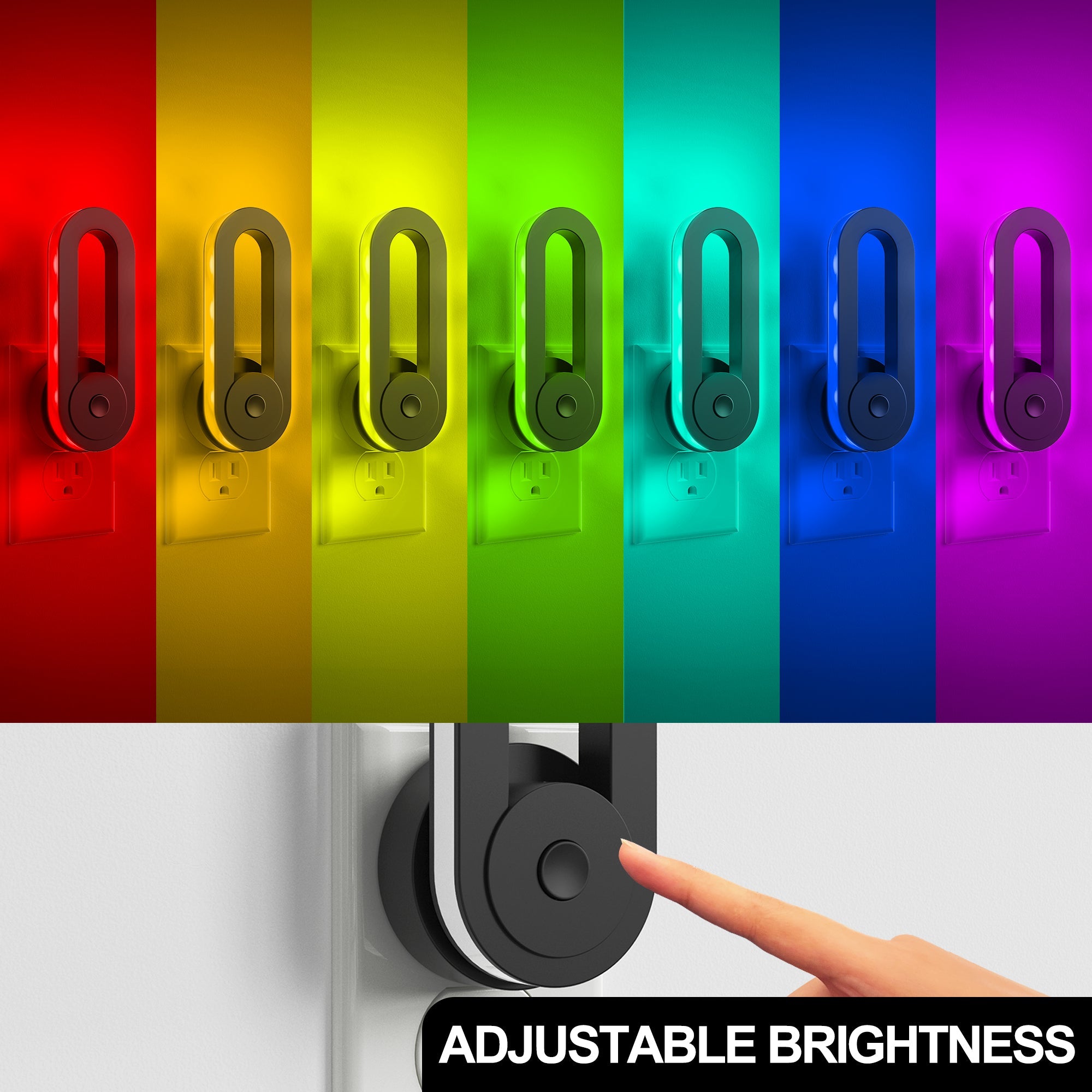 Jandcase 1-Pack RGB Rainbow Running Light Plug-in Night Light with Photocell Sensor 180?? Rotatable Color Changing Wall Night Lamp US Plug