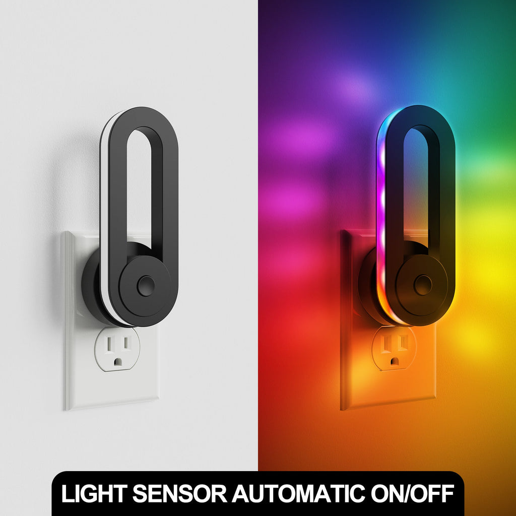 Jandcase 1-Pack RGB Rainbow Running Light Plug-in Night Light with Photocell Sensor 180?? Rotatable Color Changing Wall Night Lamp US Plug