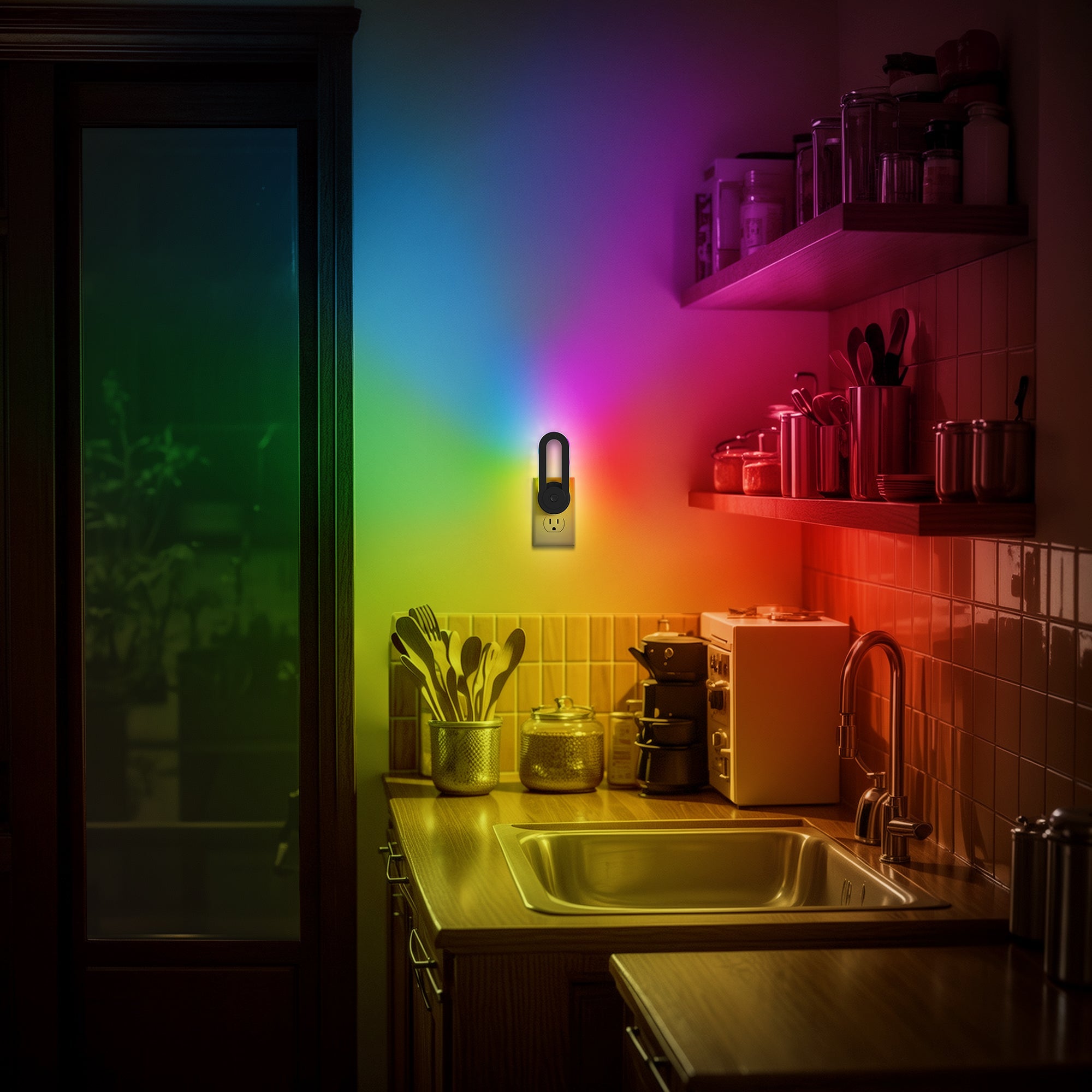 Jandcase 1-Pack RGB Rainbow Running Light Plug-in Night Light with Photocell Sensor 180?? Rotatable Color Changing Wall Night Lamp US Plug