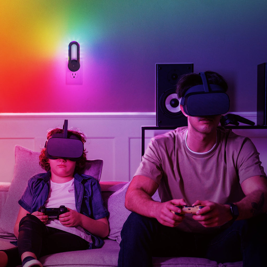 Jandcase 1-Pack RGB Rainbow Running Light Plug-in Night Light with Photocell Sensor 180?? Rotatable Color Changing Wall Night Lamp US Plug