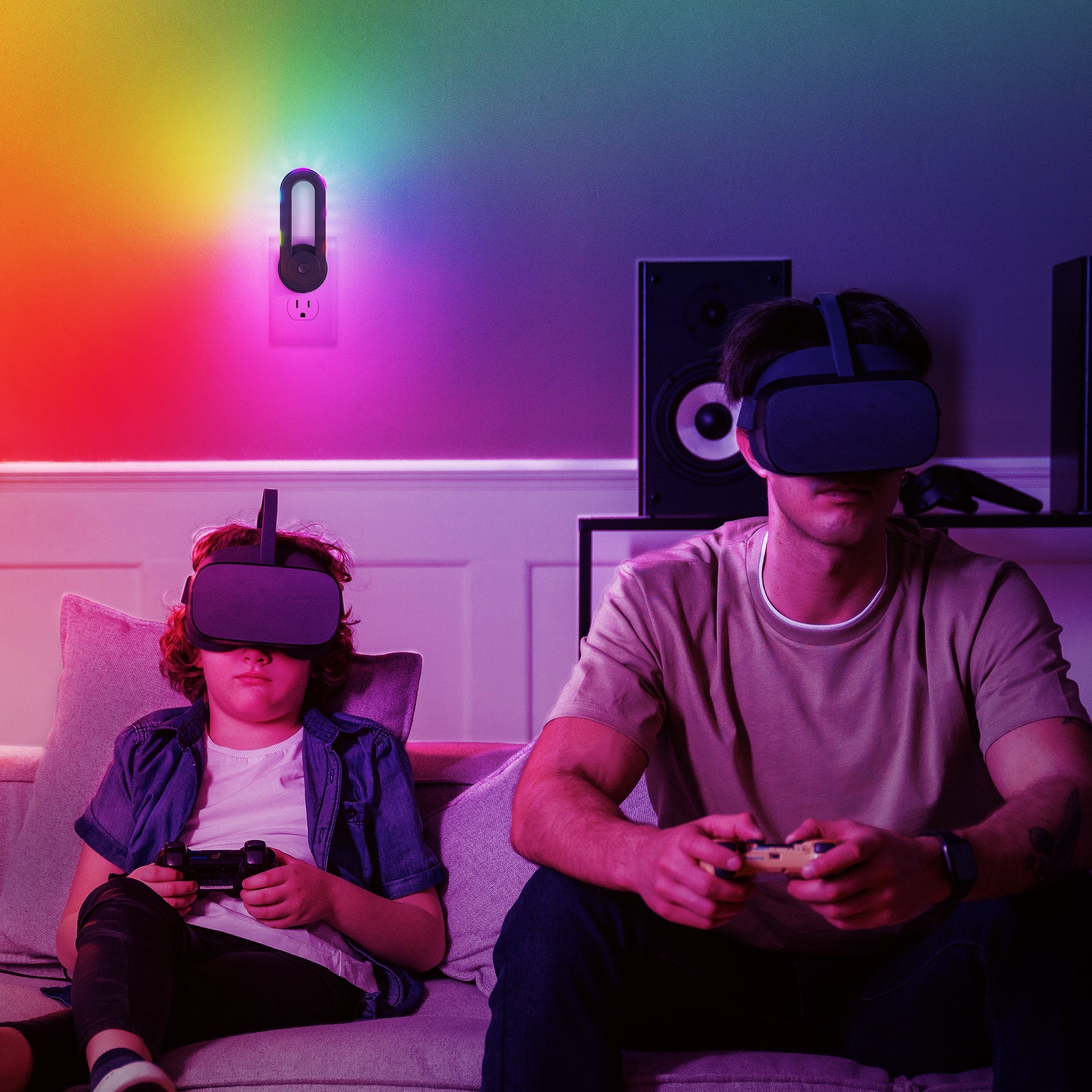 Jandcase 1-Pack RGB Rainbow Running Light Plug-in Night Light with Photocell Sensor 180?? Rotatable Color Changing Wall Night Lamp US Plug