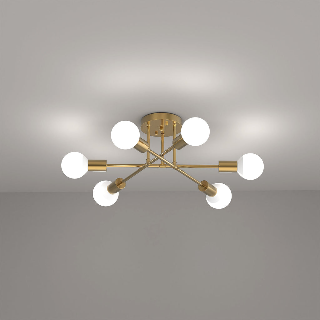 Jandcase 6-Light Semi-Flush Ceiling Light Branch Design Copper Finish E26 Bulb Not Included