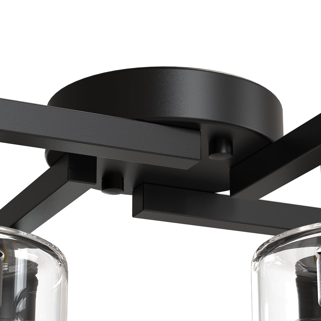 Jandcase 13.2 in. 4-Light Semi-Flush Mount Ceiling Light, Branch Design, Matte Black, Clear Glass Shades, Non-Integrated Bulb