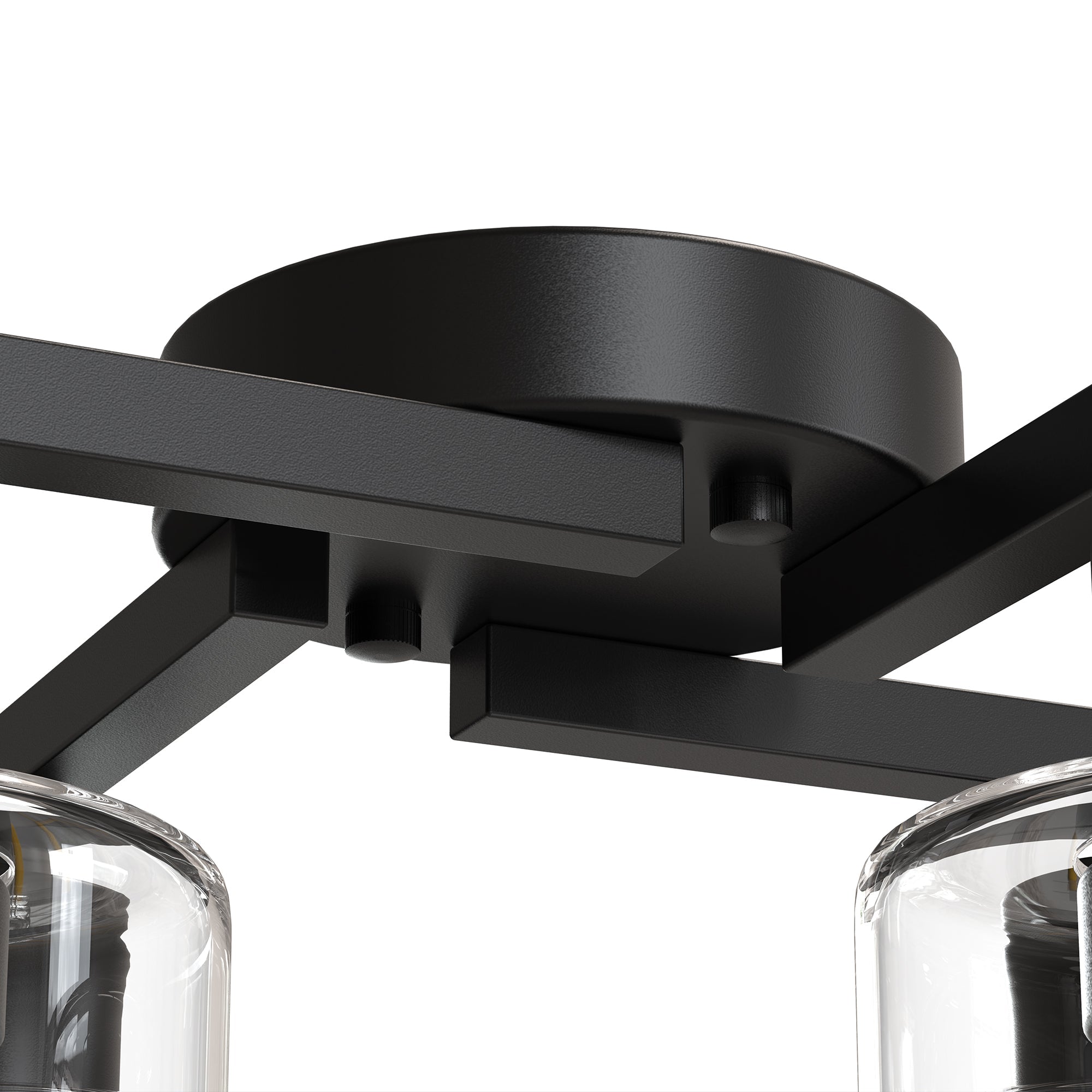 Jandcase 13.2 in. 4-Light Semi-Flush Mount Ceiling Light, Branch Design, Matte Black, Clear Glass Shades, Non-Integrated Bulb