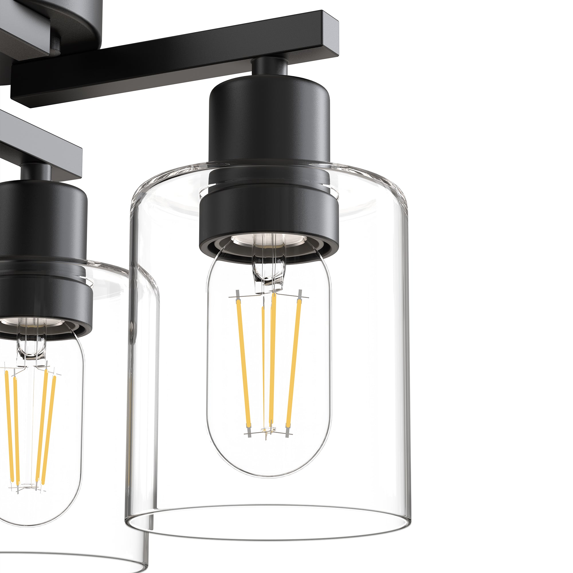 Jandcase 13.2 in. 4-Light Semi-Flush Mount Ceiling Light, Branch Design, Matte Black, Clear Glass Shades, Non-Integrated Bulb