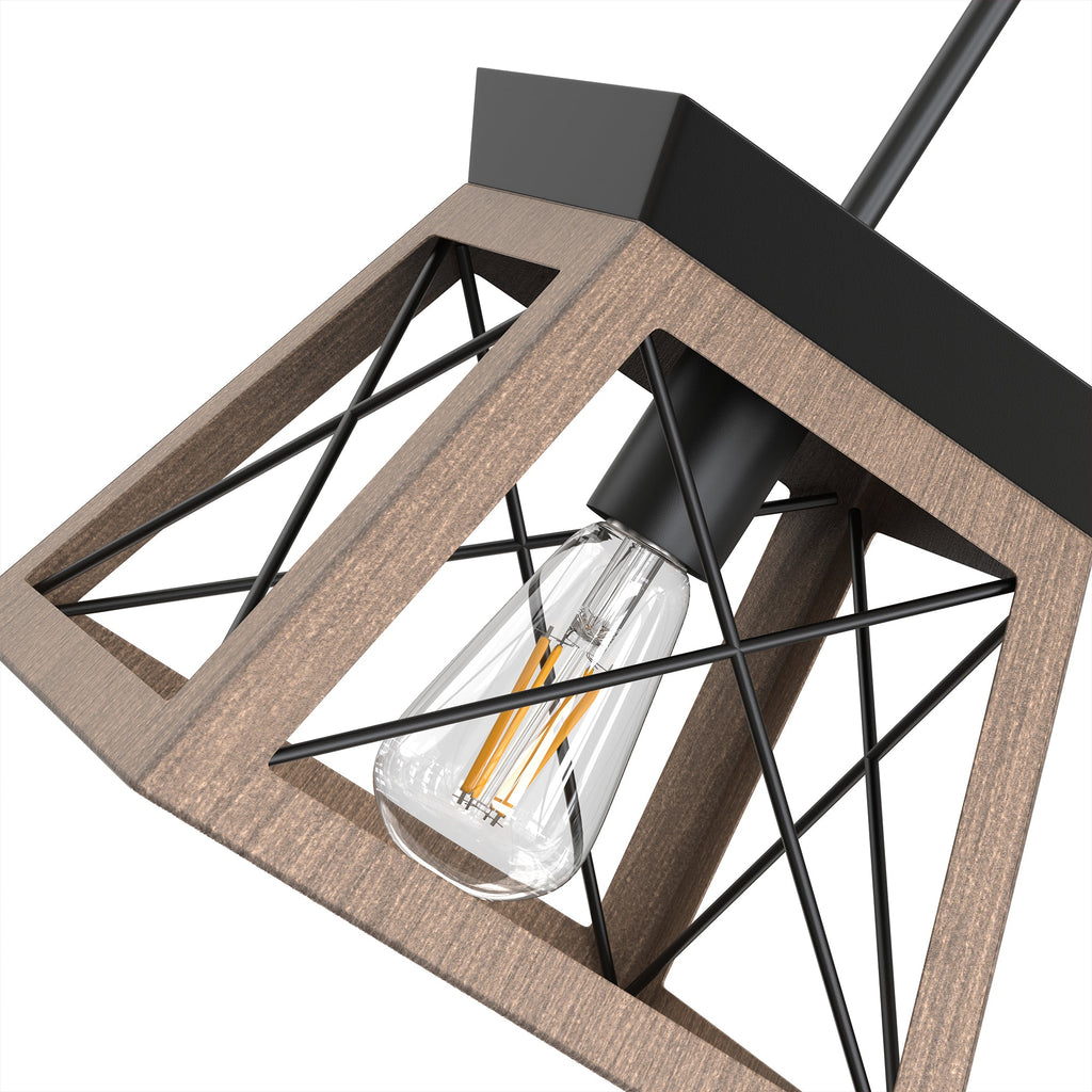 Jandcase 1-Light Rustic Industrial Pendant Light with Dark Wood Grain Finish Iron Rod Hanging Ceiling Fixture