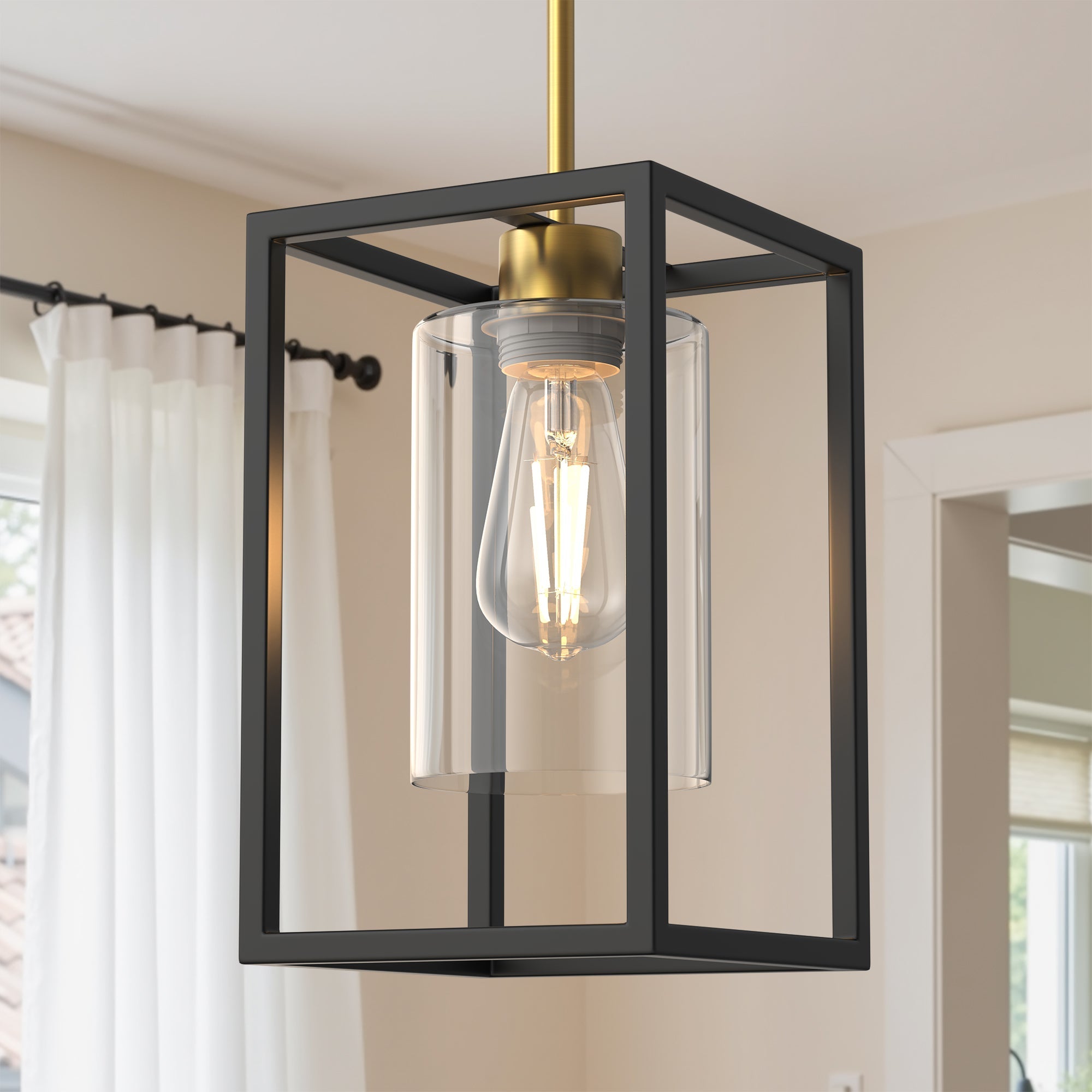 Jandcase 1-Light Modern Pendant Light, Black and Gold Hanging Ceiling Light Fixture E26, Industrial Vintage Single Light for Kitchen Island Dining Room