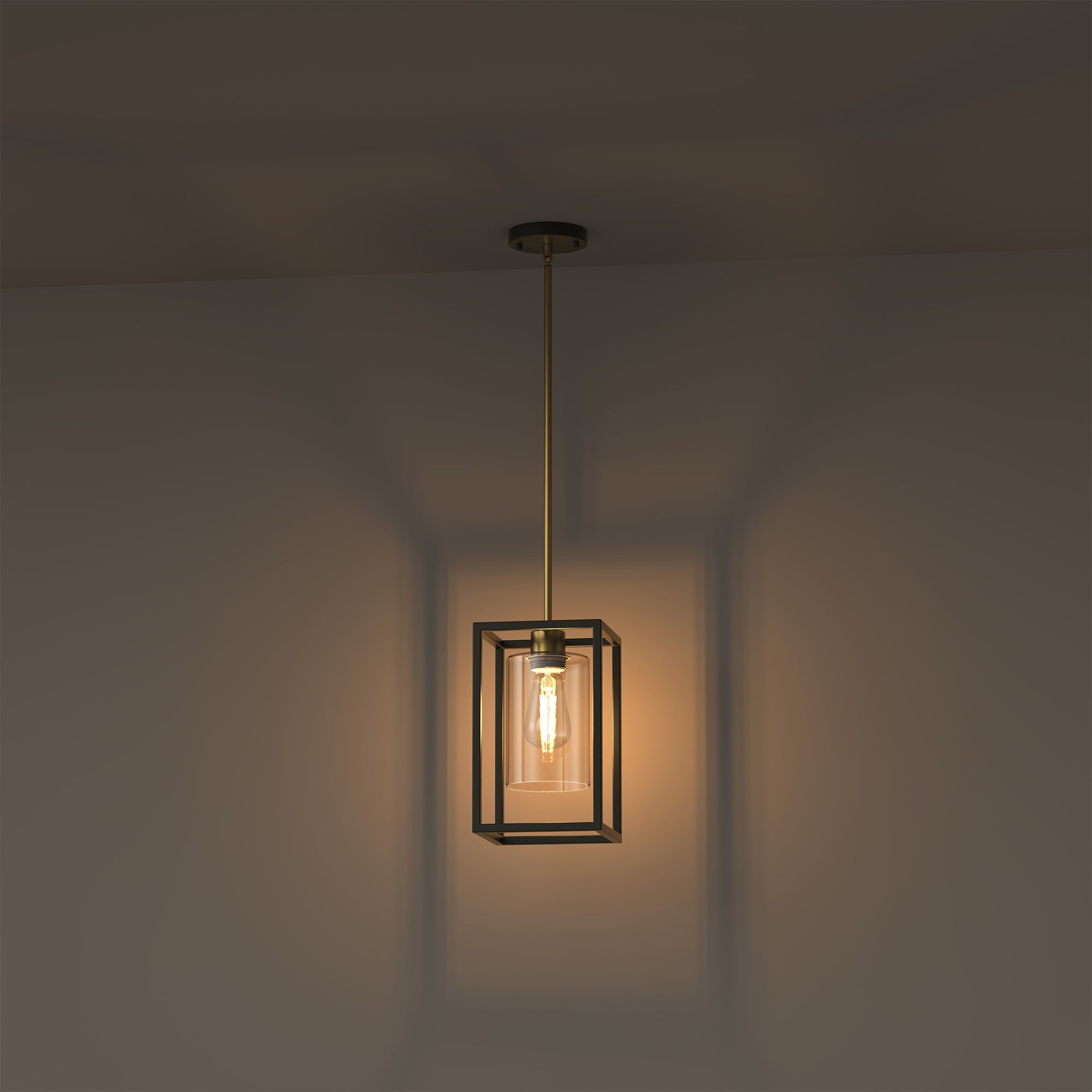 Jandcase 1-Light Modern Pendant Light, Black and Gold Hanging Ceiling Light Fixture E26, Industrial Vintage Single Light for Kitchen Island Dining Room