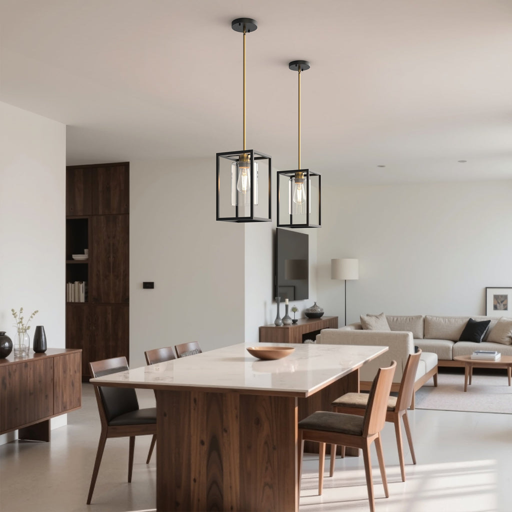Jandcase 1-Light Modern Pendant Light, Black and Gold Hanging Ceiling Light Fixture E26, Industrial Vintage Single Light for Kitchen Island Dining Room