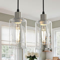 Jandcase 1 Light Nickel Pendant Light with Clear Glass Shade for Kitchen and Dining Room, No Bulbs Included (Set of 2)