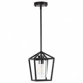 1-Light American Matte Black Lantern Pendant Light with Clear Glass Shade, E26 Socke for Living Room No Bulbs Included