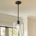 Jandcase 1 Light Modern Matte Black Pendant Light with Clear Glass Shade for Kitchen and Dining Room, No Bulbs Included
