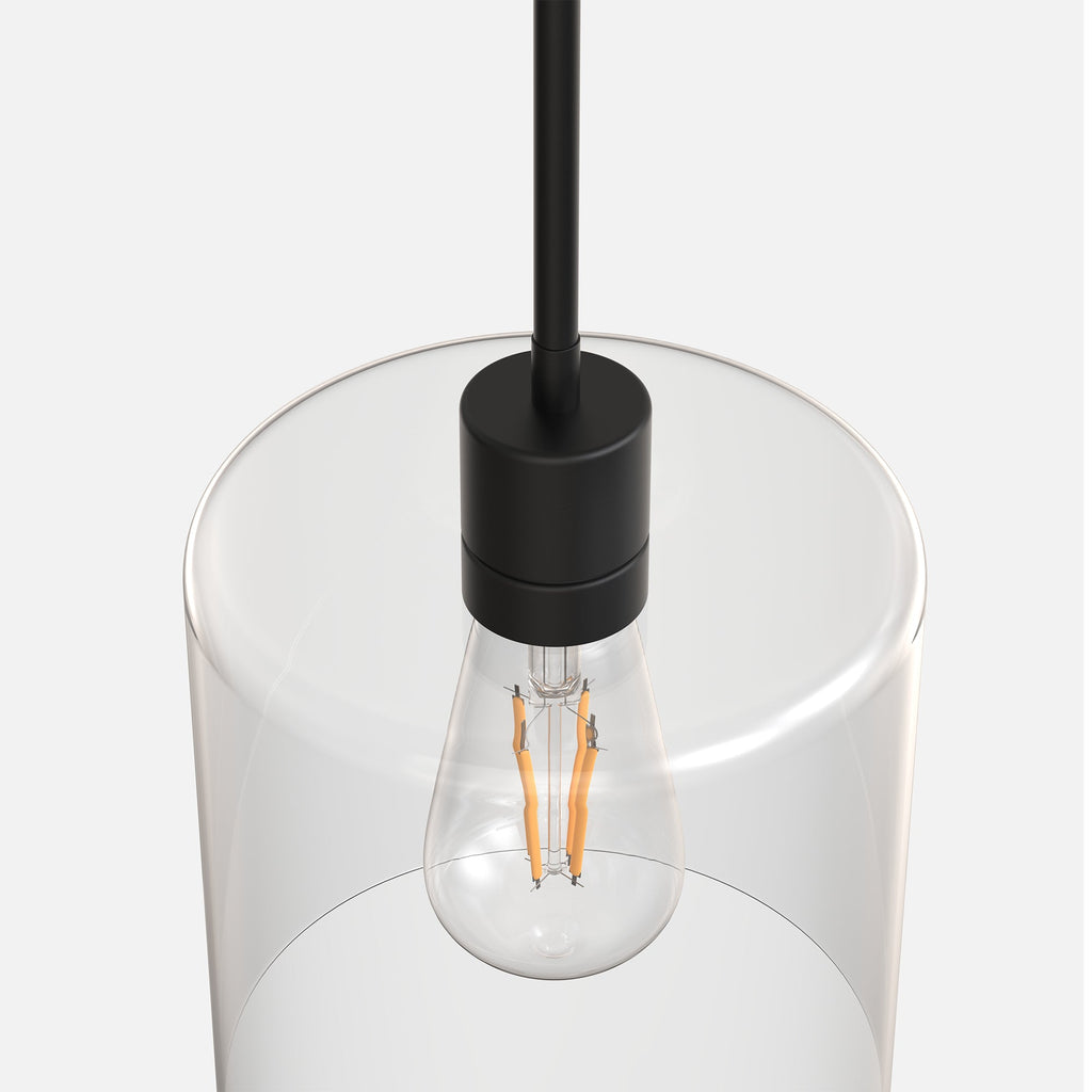 Jandcase 1 Light Modern Matte Black Pendant Light with Clear Glass Shade for Kitchen and Dining Room, No Bulbs Included