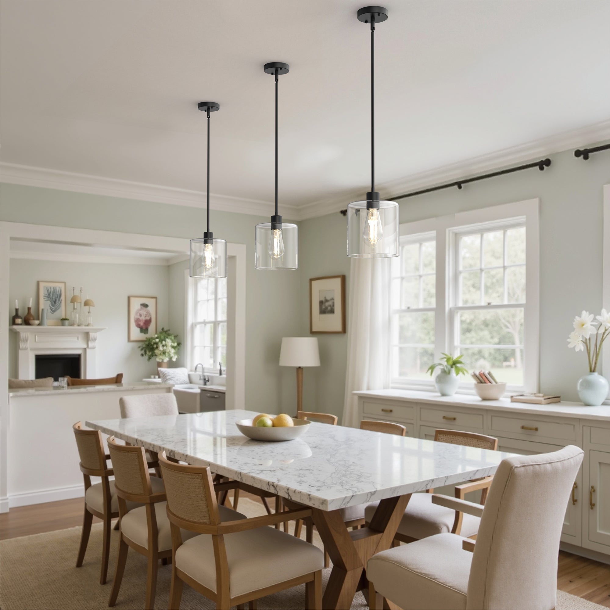 Jandcase 1 Light Modern Matte Black Pendant Light with Clear Glass Shade for Kitchen and Dining Room, No Bulbs Included