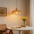 Jandcase 1-Light Brass Pendant Light with Amber Flower Glass Shade Vintage Hanging Ceiling Fixture for Kitchen Island
