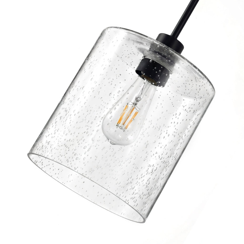 Jandcase 7.9 in. 1-Light Modern Matte Black Pendant Light with CylinderGlass Shade E26 for Kitchen Island Dining Room