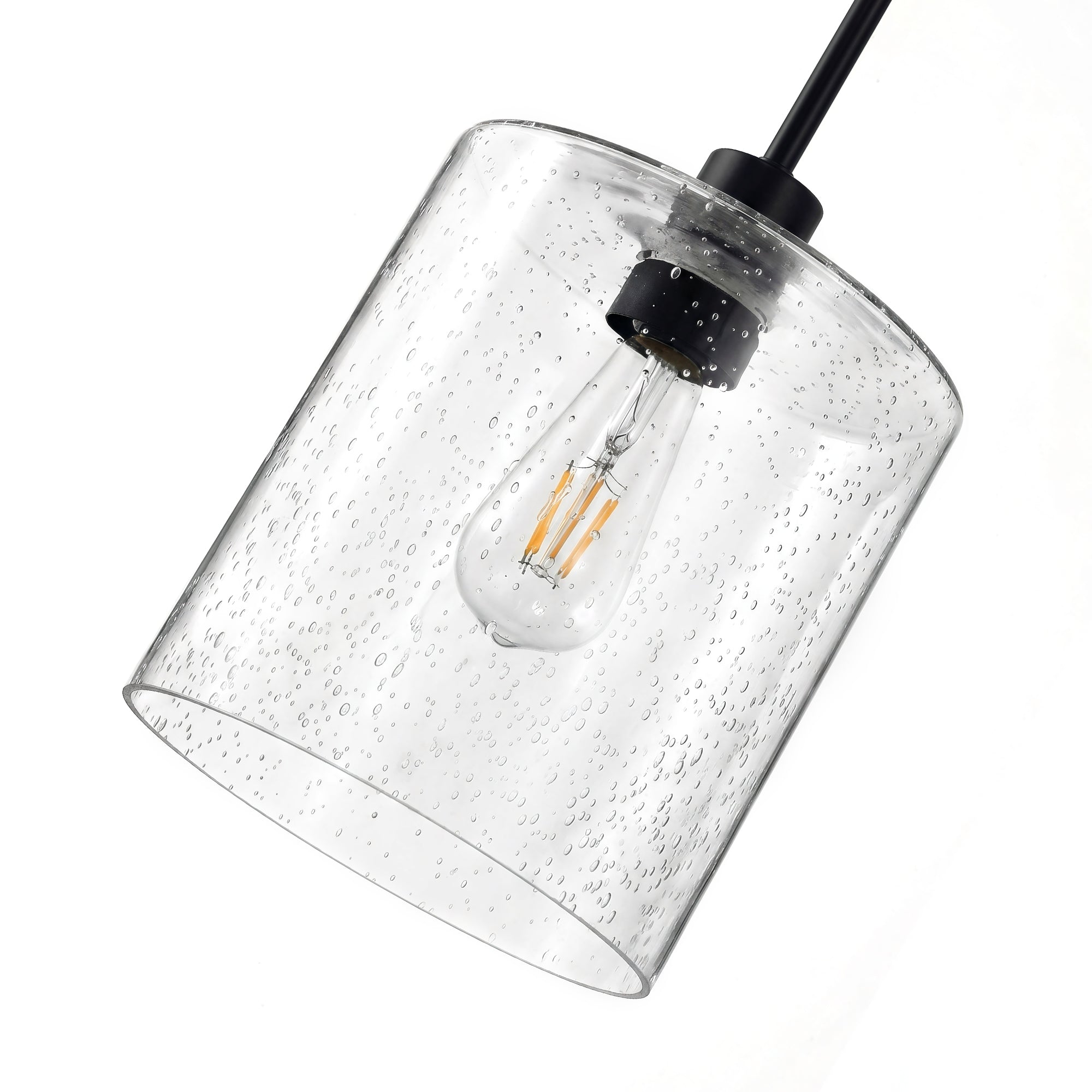 Jandcase 7.9 in. 1-Light Modern Matte Black Pendant Light with CylinderGlass Shade E26 for Kitchen Island Dining Room