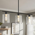 Jandcase 3 Light Kitchen Island Pendant Light with Matte Black Finish and Clear Cylindrical Glass Shades, No Bulbs Included