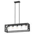 5 Light Matte Black Rectangular Island Pendant with Clear Glass Shades & Adjustable Rods for Kitchen, No Bulbs Included