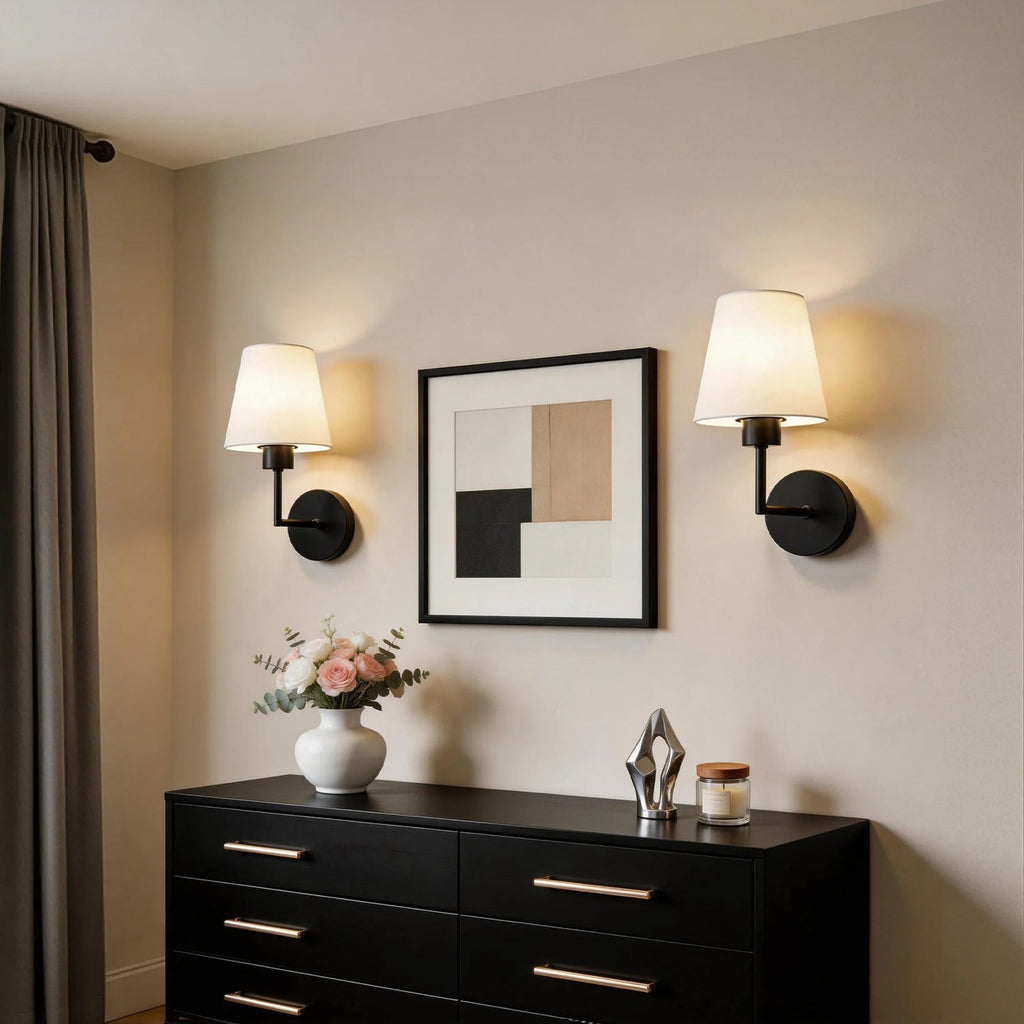 Jandcase 2-Pack Wall Sconces with Fabric Shade, E26 Base, Matte Black, Remote Control RGBCW Dimmable Indoor Lighting