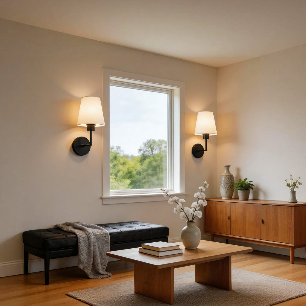 Jandcase 2-Pack Wall Sconces with Fabric Shade, E26 Base, Matte Black, Remote Control RGBCW Dimmable Indoor Lighting