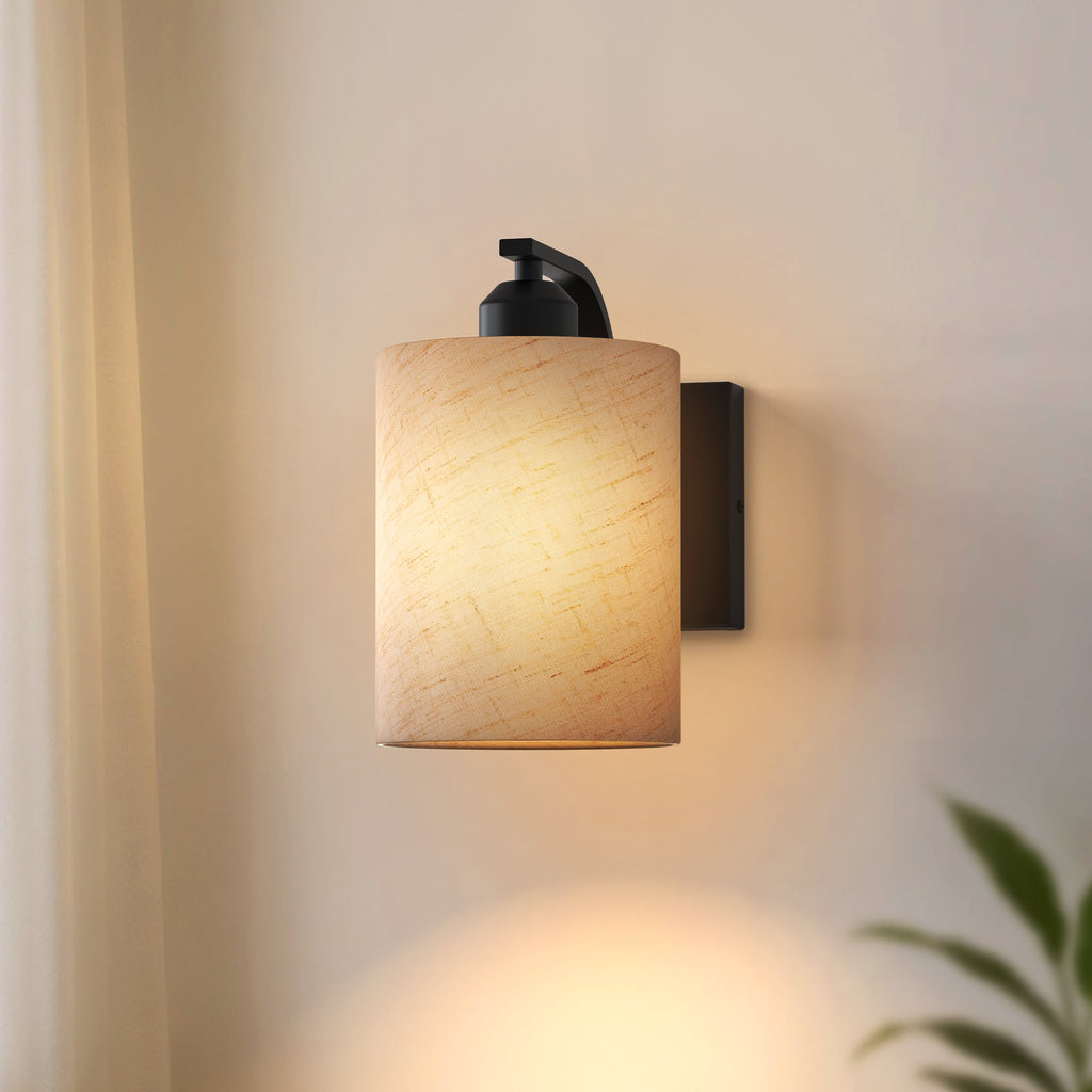 Jandcase 2-Pack Modern Farmhouse Wall Sconce with Fabric Shade Matte Black E26 Indoor Wall Light for Bedroom Hallway Living Room
