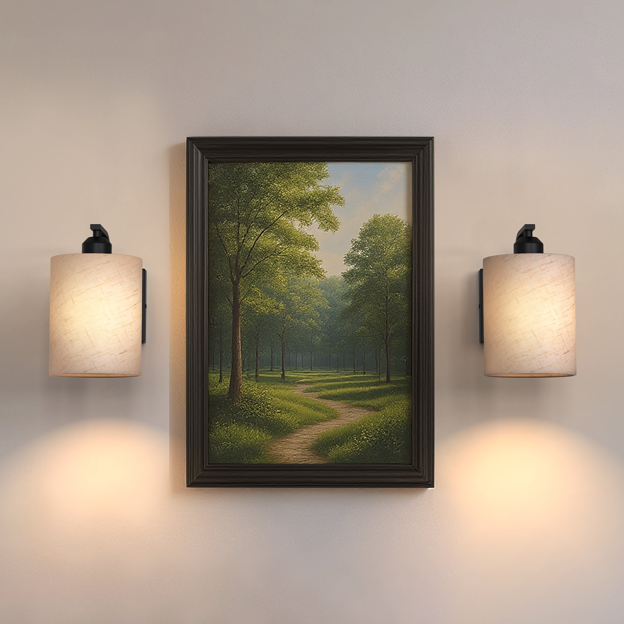 Jandcase 2-Pack Modern Farmhouse Wall Sconce with Fabric Shade Matte Black E26 Indoor Wall Light for Bedroom Hallway Living Room