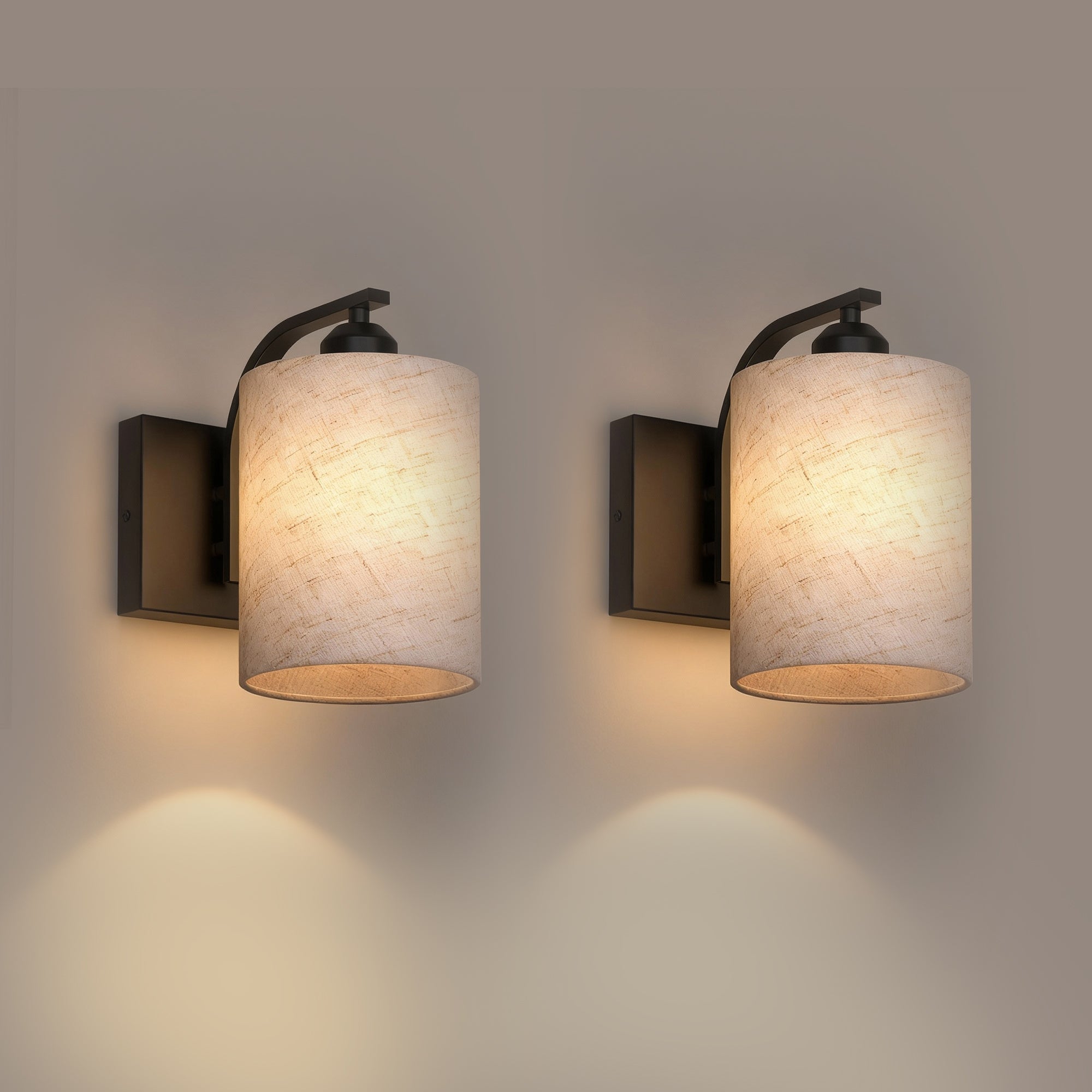 Jandcase 2-Pack Modern Farmhouse Wall Sconce with Fabric Shade Matte Black E26 Indoor Wall Light for Bedroom Hallway Living Room