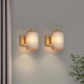 Jandcase Set of 2 Gold Fabric Wall Sconces Modern E26 Indoor Wall Lights with Cylindrical Shade for Bedroom Hallway Living Room