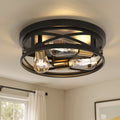 Jandcase 3-Light Matte Black and Antique Brass Semi Flush Mount Ceiling Light Modern Geometric Round Ceiling Fixture E26
