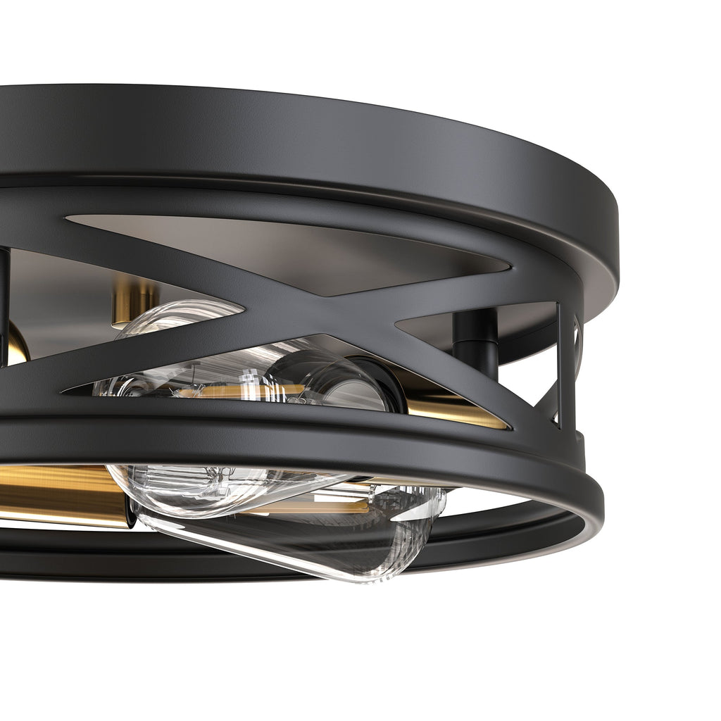 Jandcase 3-Light Matte Black and Antique Brass Semi Flush Mount Ceiling Light Modern Geometric Round Ceiling Fixture E26