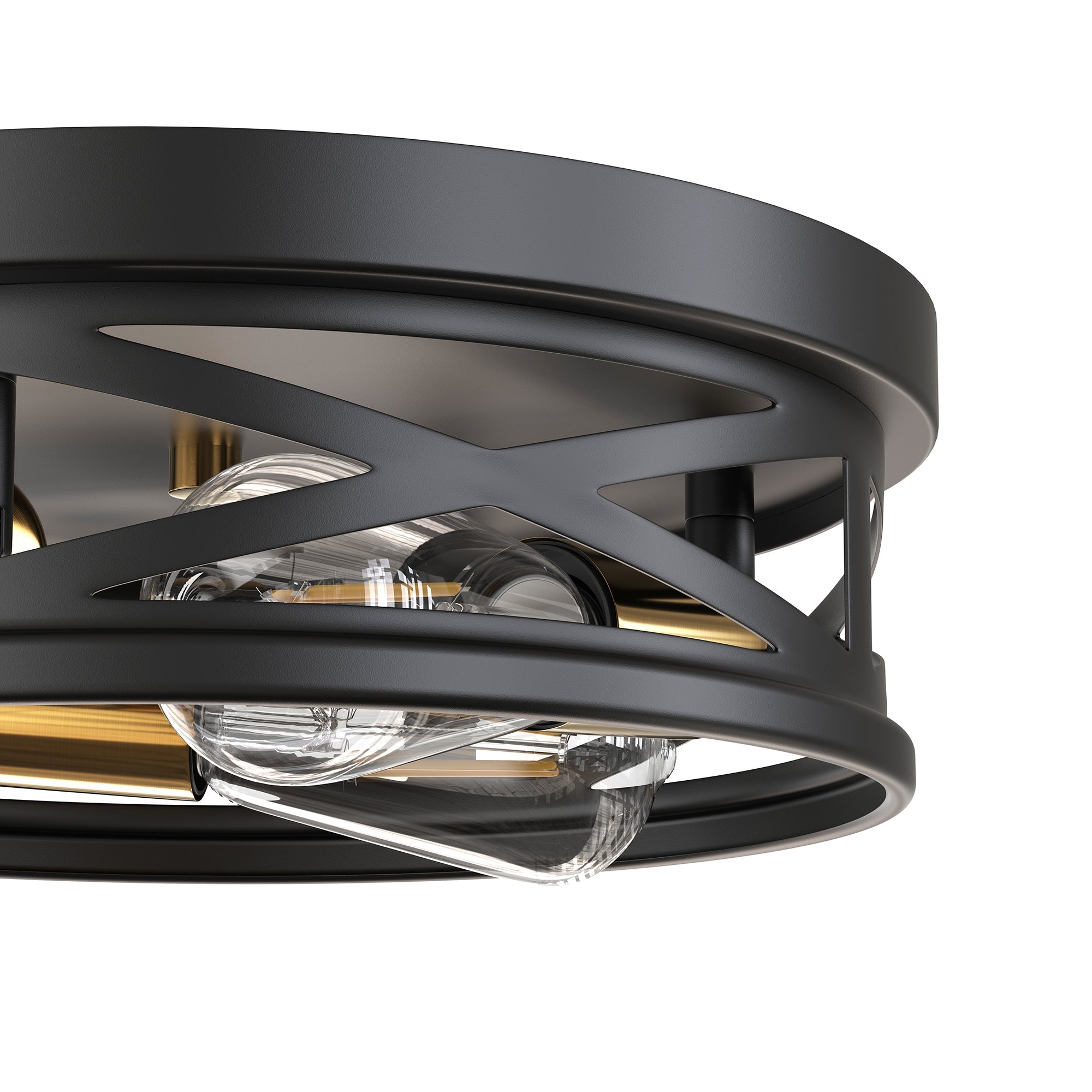 Jandcase 3-Light Matte Black and Antique Brass Semi Flush Mount Ceiling Light Modern Geometric Round Ceiling Fixture E26