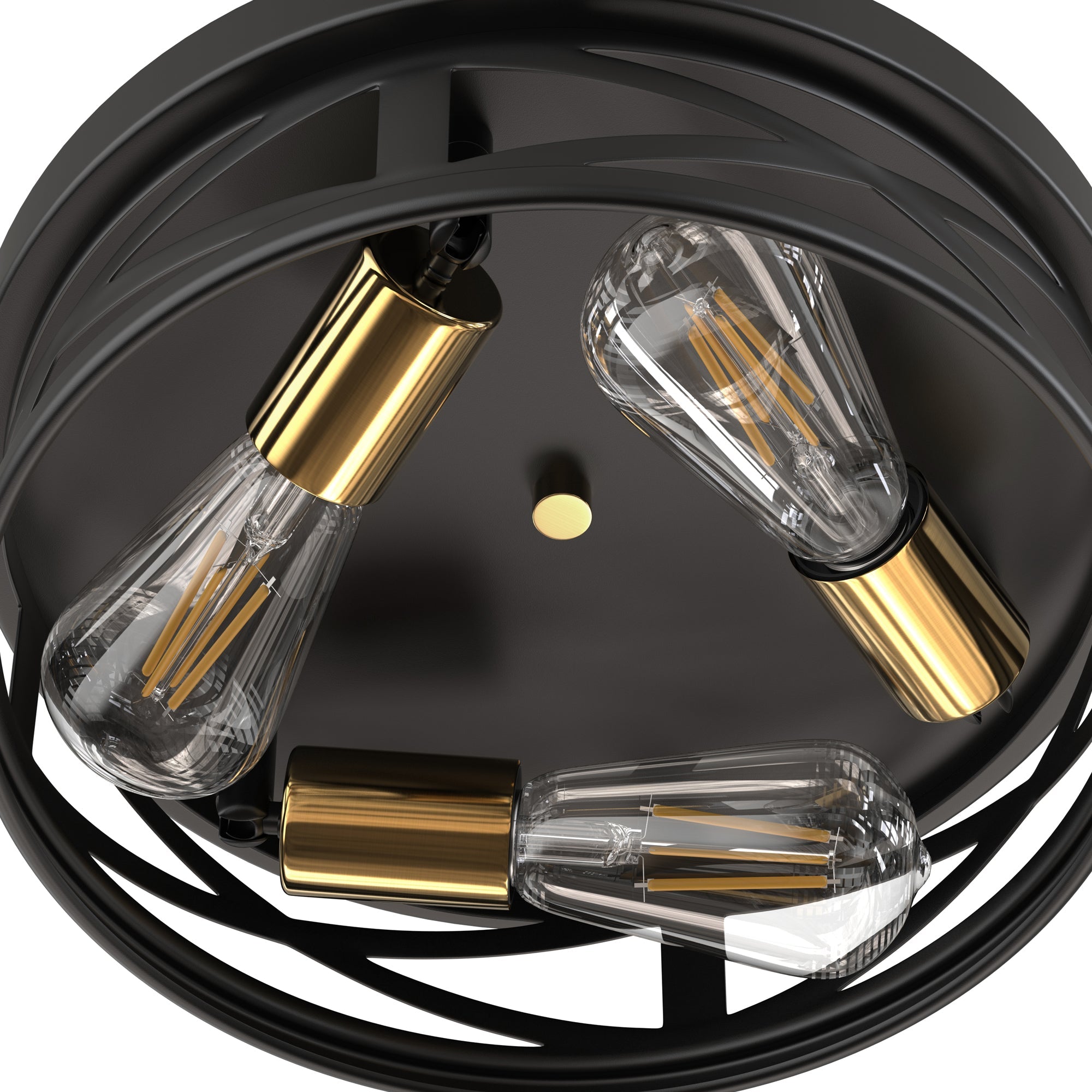 Jandcase 3-Light Matte Black and Antique Brass Semi Flush Mount Ceiling Light Modern Geometric Round Ceiling Fixture E26