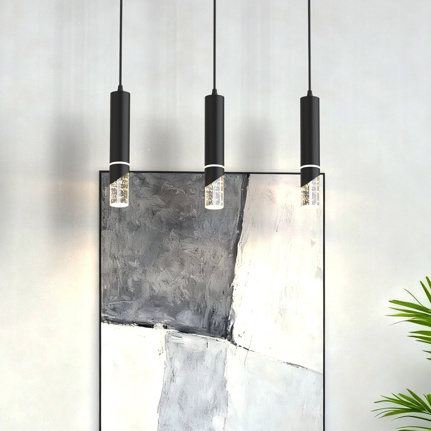 3-Pack1-Light 12W  Black Integrated LED Chandeliers with Crystal Shade, Indoor Decorative Hanging Light Fixture 4000K