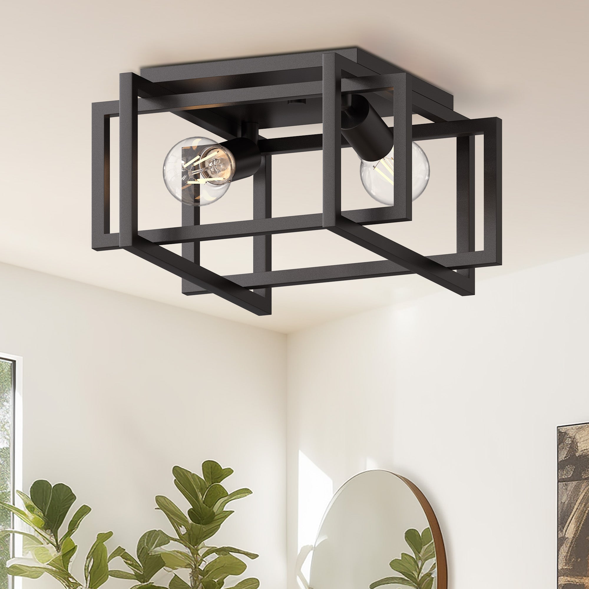 Jandcase 2-Light Modern Farmhouse Semi Flush Mount Ceiling Light Industrial Vintage Iron Ceiling Fixture E26 for Kitchen Hallway Bedroom Entryway