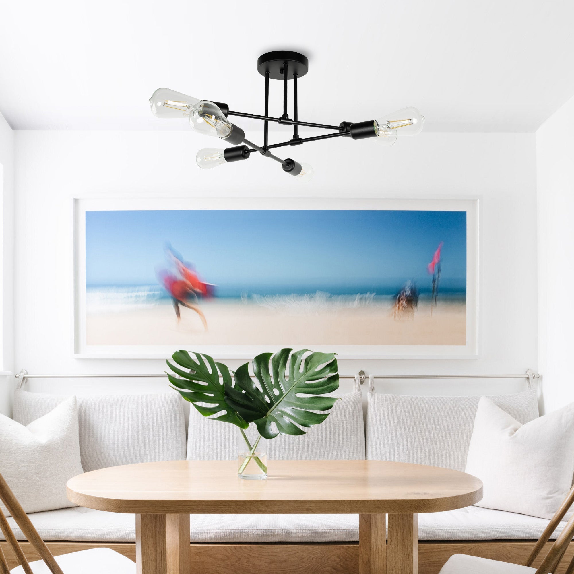 Jandcase 16 in. 6-Light Black Sputnik Modern Linear Semi Flush Mount