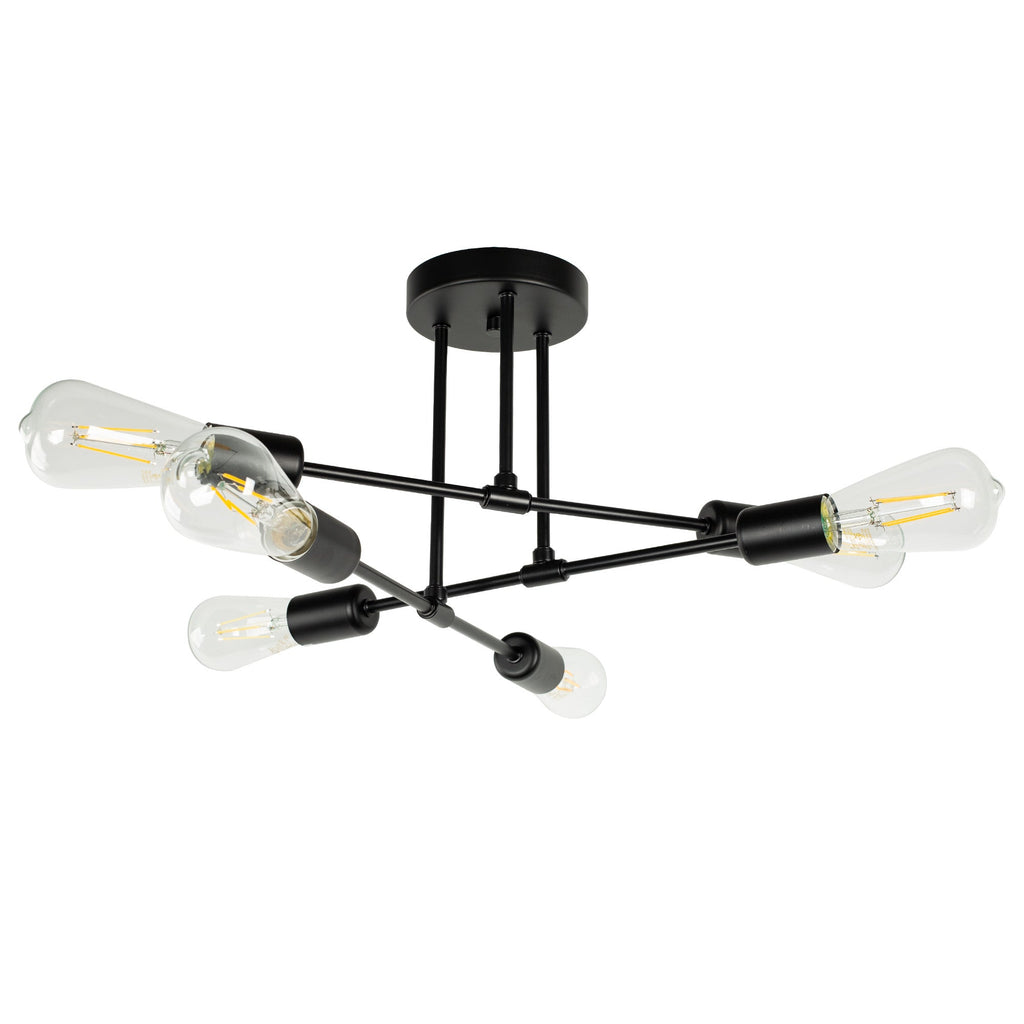 Jandcase 16 in. 6-Light Black Sputnik Modern Linear Semi Flush Mount