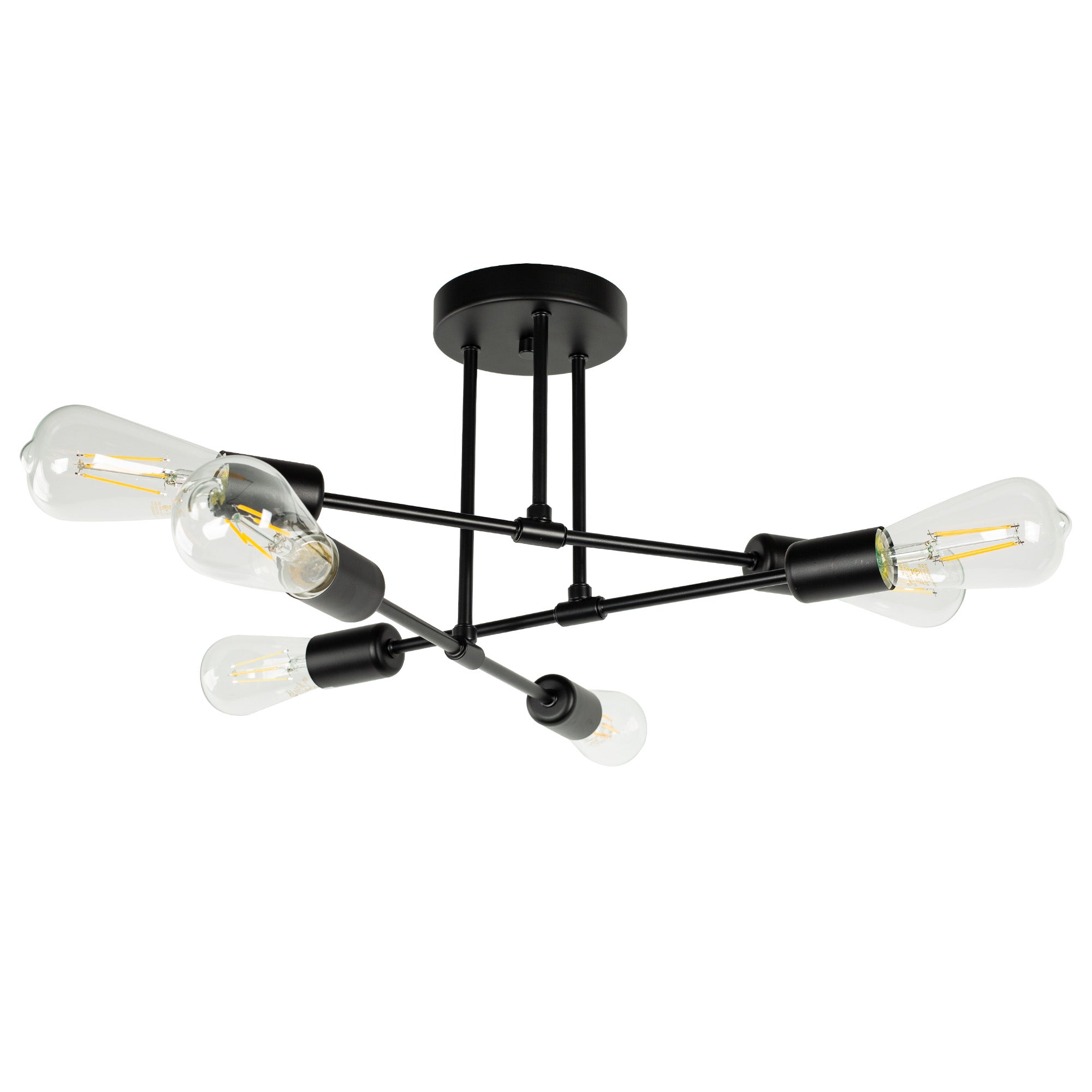 Jandcase 16 in. 6-Light Black Sputnik Modern Linear Semi Flush Mount