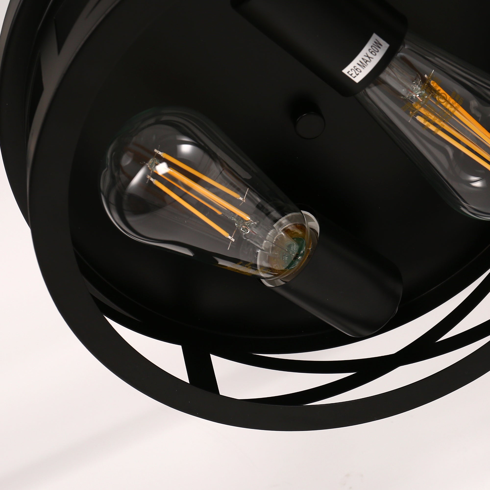 Jandcase 11 in. Black Industrial Metal Frame Flush Mount Ceiling Light with Drum Metal Cage Shade E26 Base (Bulbs Not Included)