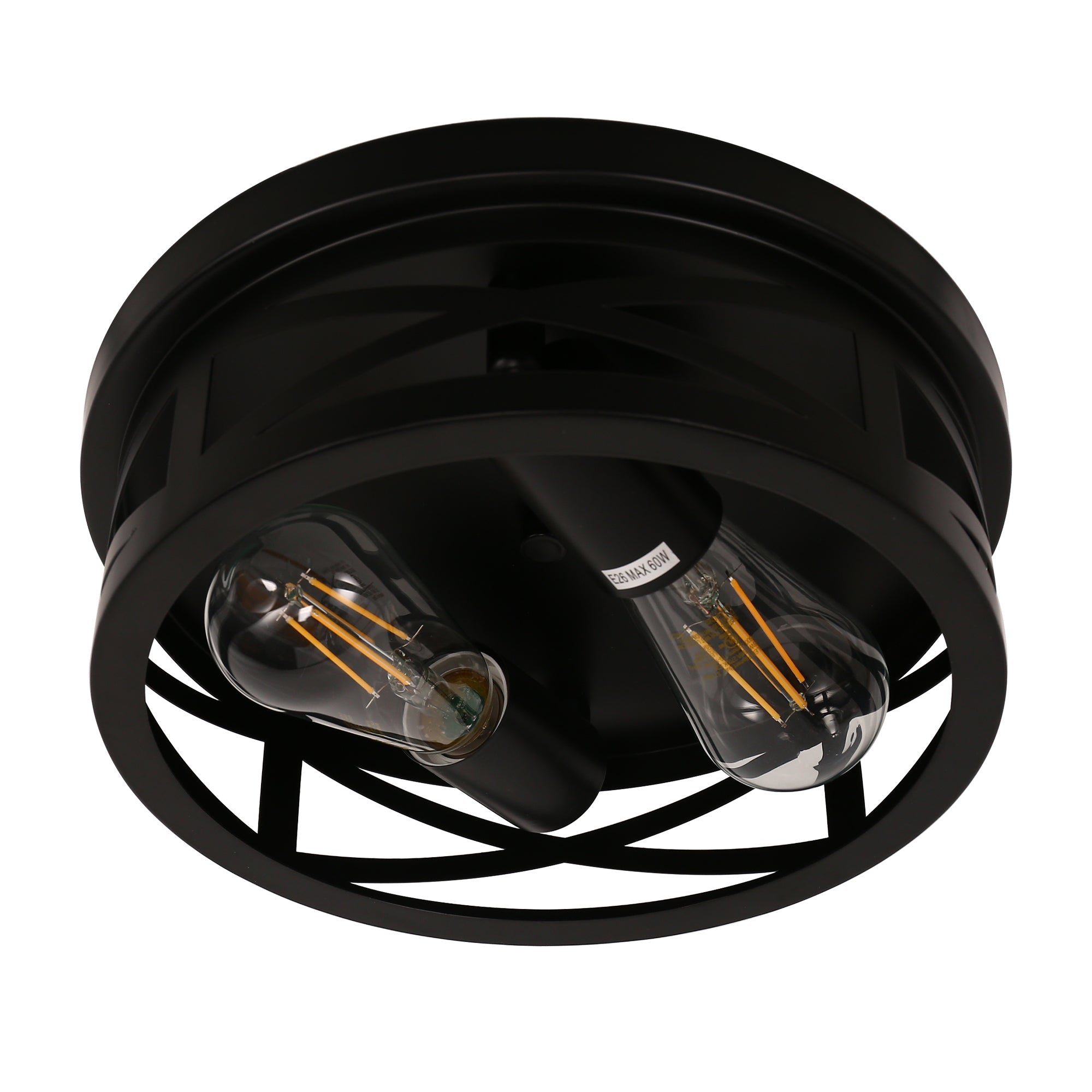 Jandcase 11 in. Black Industrial Metal Frame Flush Mount Ceiling Light with Drum Metal Cage Shade E26 Base (Bulbs Not Included)