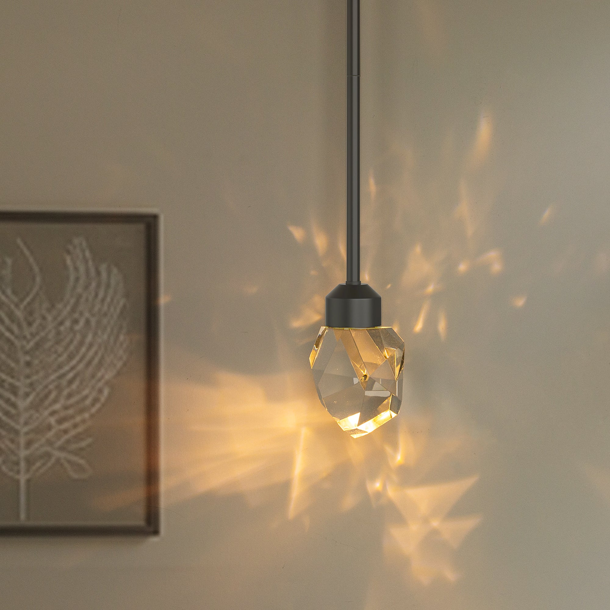 Jandcase 1-Light Modern Black Diamond Pendant Light 5W Integrated LED Hanging Ceiling Light 3000K for Kitchen Dining Room Bedroom