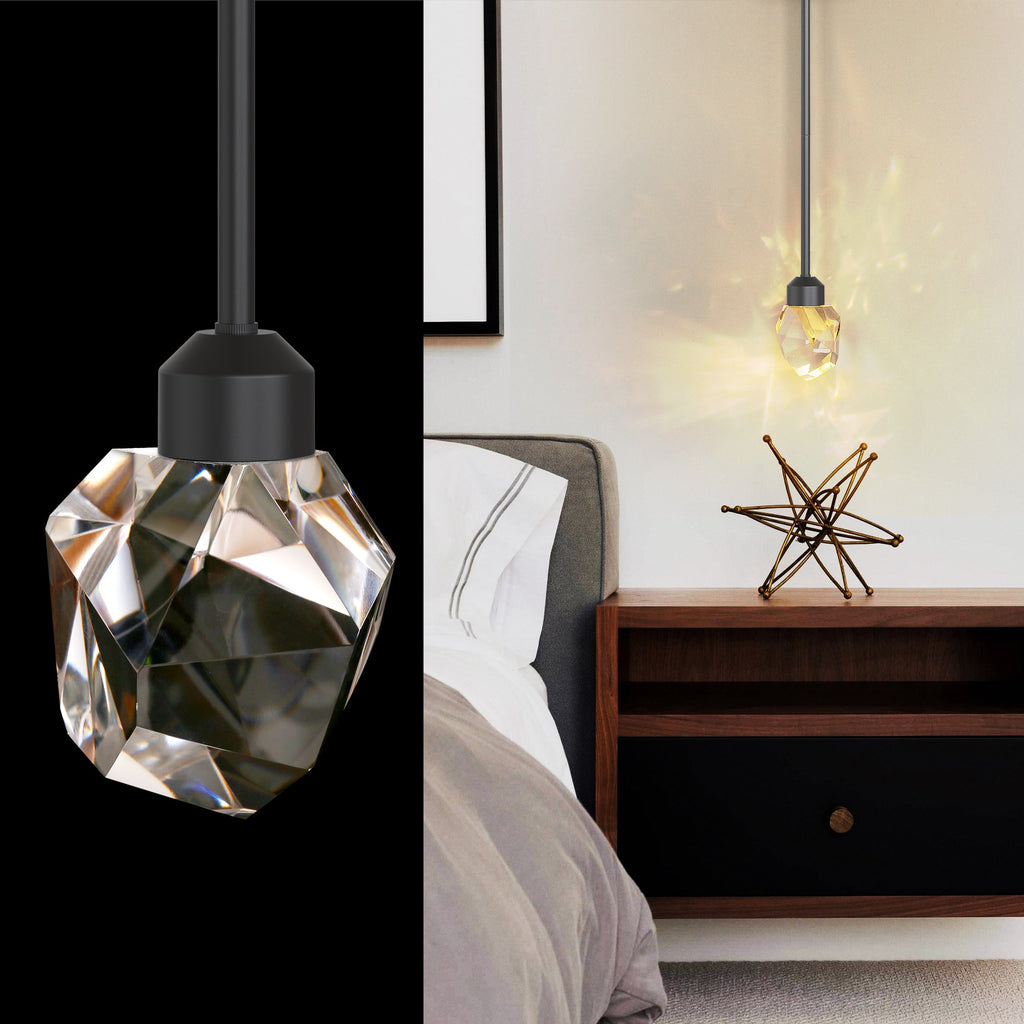 Jandcase 1-Light Modern Black Diamond Pendant Light 5W Integrated LED Hanging Ceiling Light 3000K for Kitchen Dining Room Bedroom